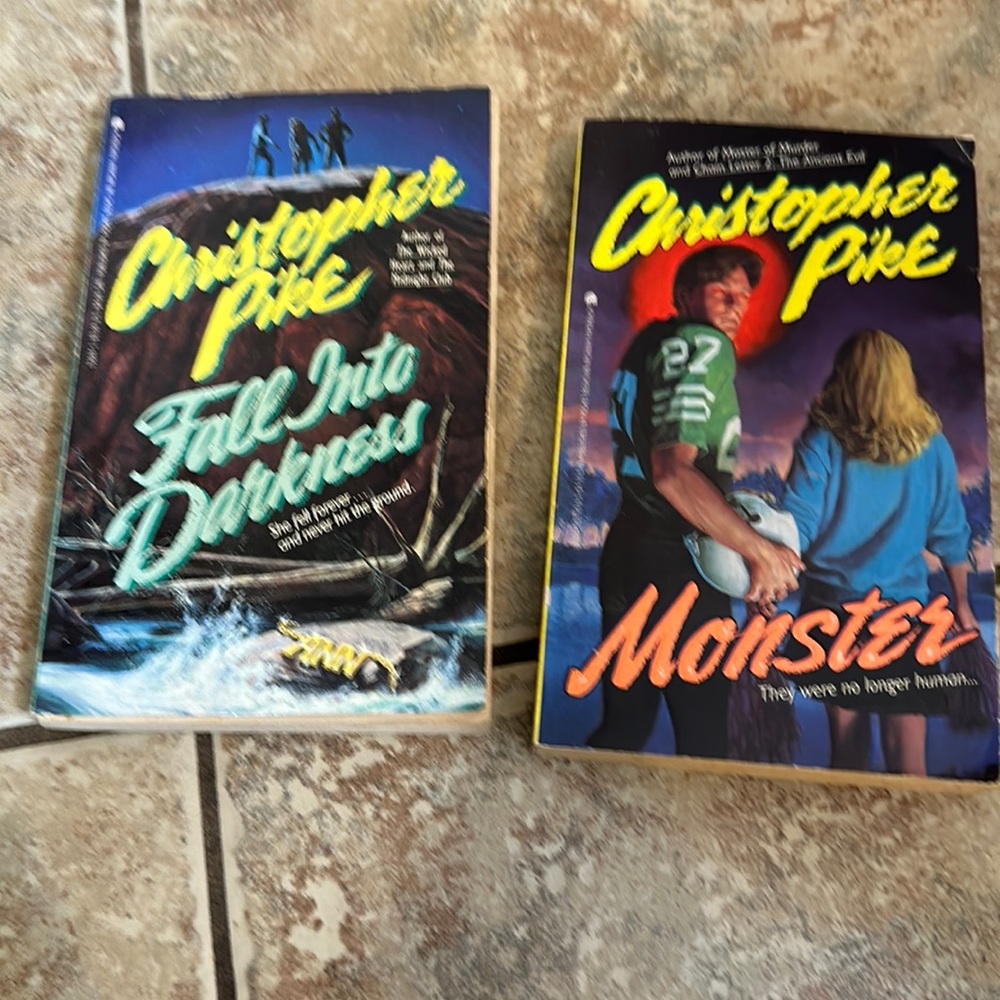 2 original 1990s Christopher Pike paperback books Monster‎ & Fall into Darkness
